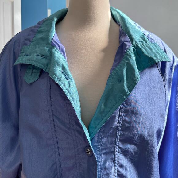 Vintage 80s Mariel Windbreaker Jacket Womens Medium Raincoat Lavender Turquoise - Picture 3 of 13